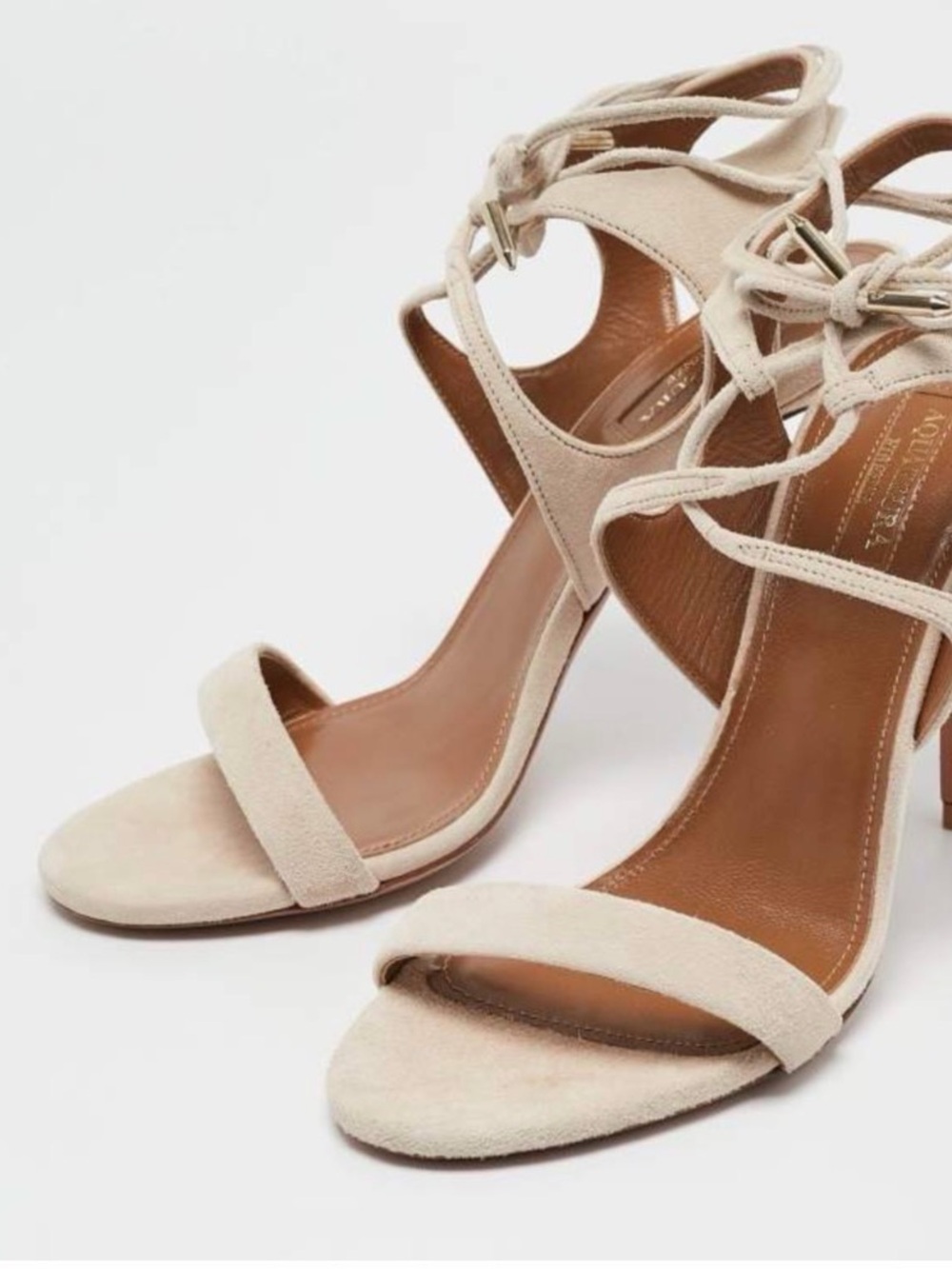 Aquazzura Shoes | Aquazzura Collette Suede Heel | Color: Cream | Size: 39 |